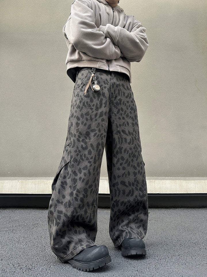 Leopard Print Wide Leg Cargo Pants