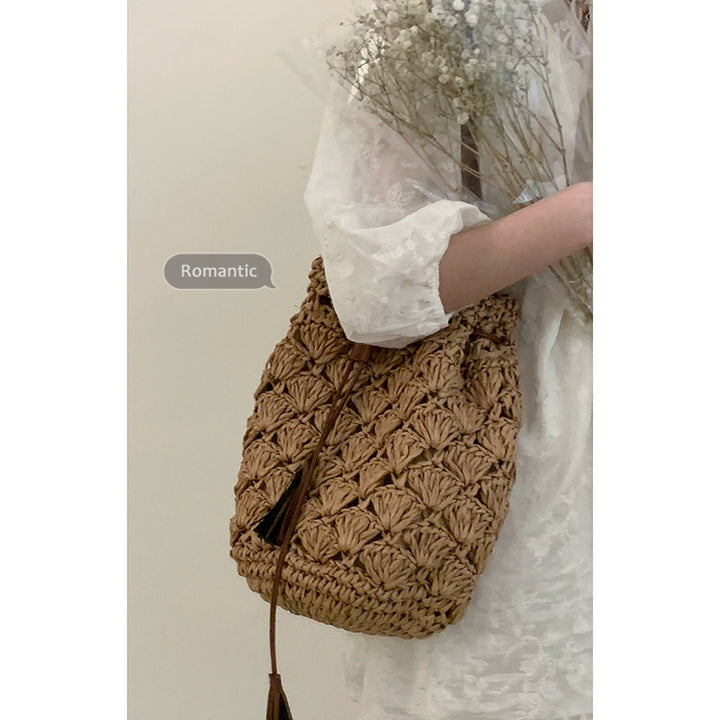Woven Straw Bucket Bag Large Capacity