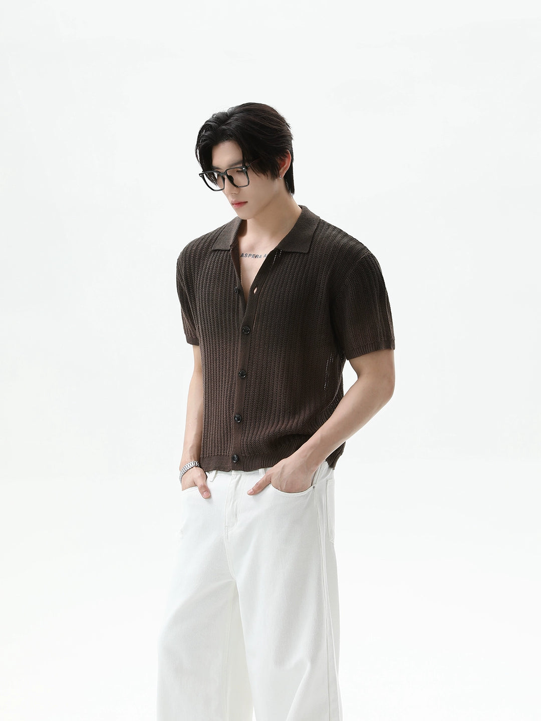 Lapel Knitted Short Sleeve Shirt