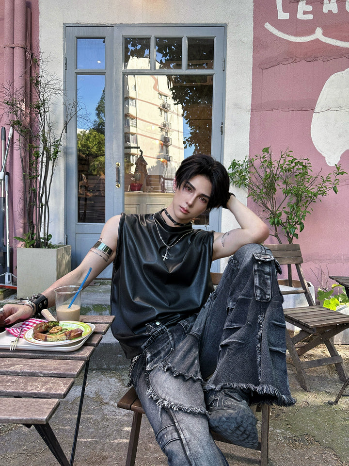 Sleeveless Leather Vest Streetwear Top