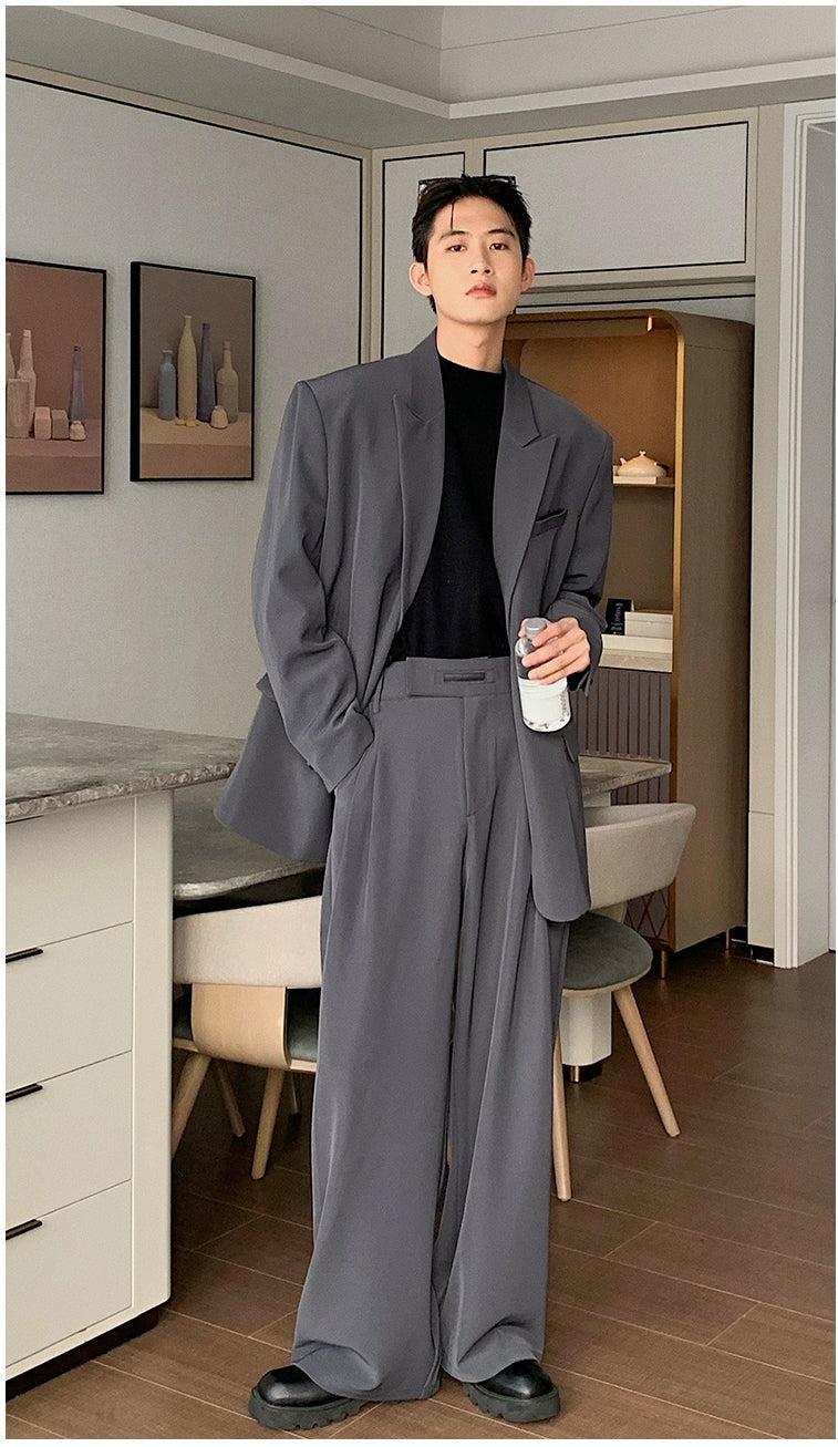 Oversized Blazer & Wide-Leg Pleated Pants ( Suit)