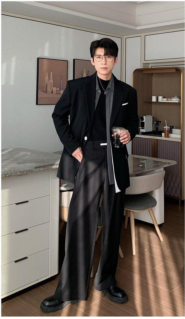 Oversized Blazer & Wide-Leg Pleated Pants ( Suit)