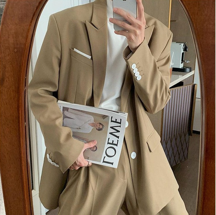 Oversized Blazer & Wide-Leg Pleated Pants ( Suit)