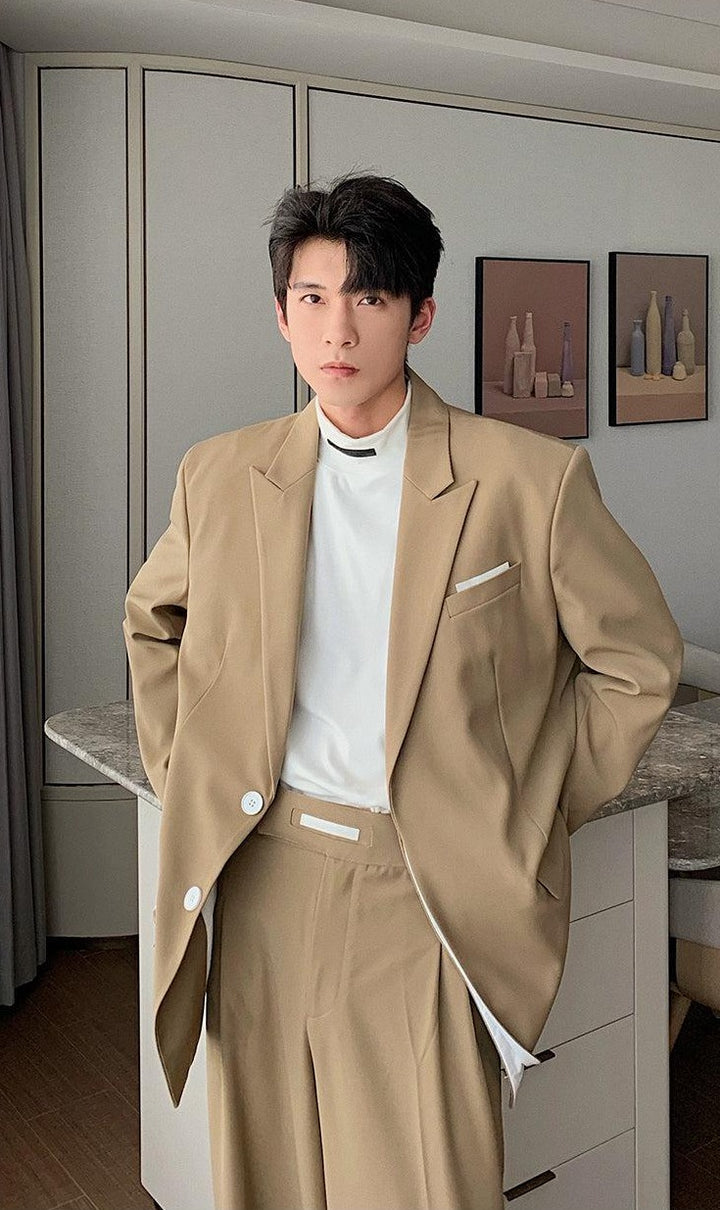 Oversized Blazer & Wide-Leg Pleated Pants ( Suit)