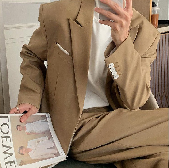 Oversized Blazer & Wide-Leg Pleated Pants ( Suit)