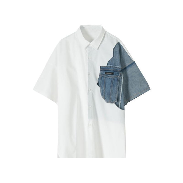 Oversized Patchwork Denim Shirt