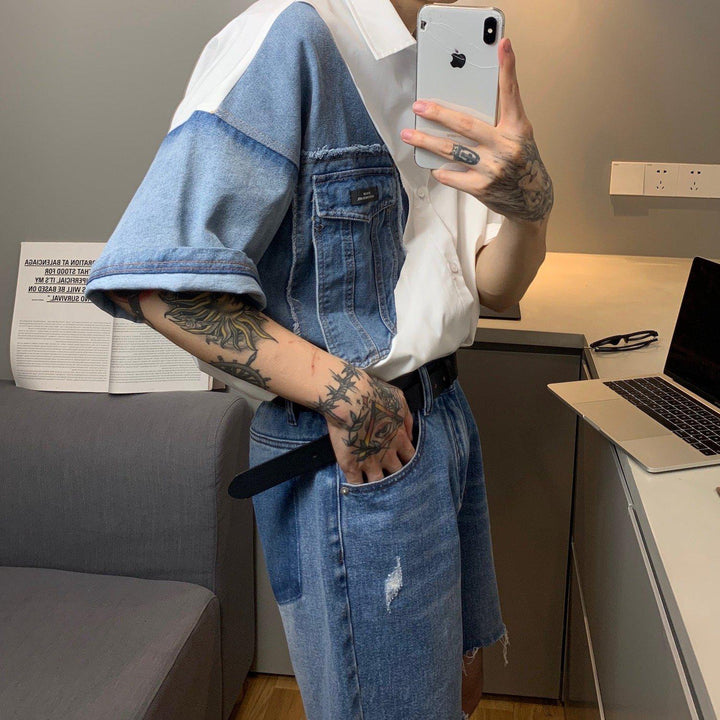 Oversized Patchwork Denim Shirt