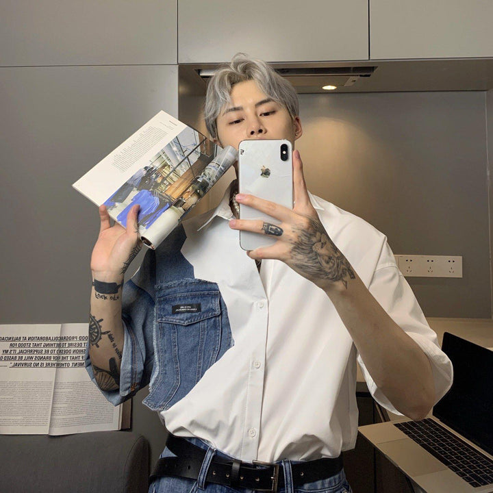 Oversized Patchwork Denim Shirt