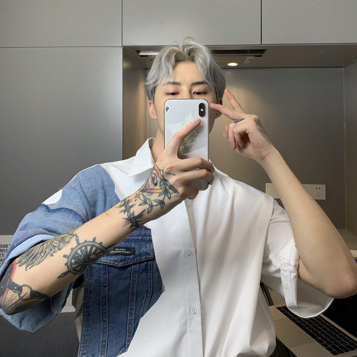 Oversized Patchwork Denim Shirt
