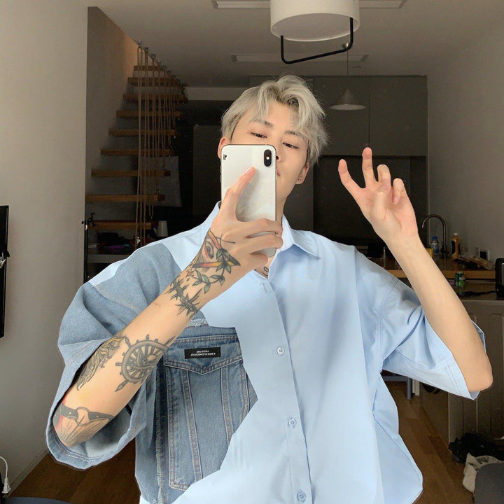 Oversized Patchwork Denim Shirt
