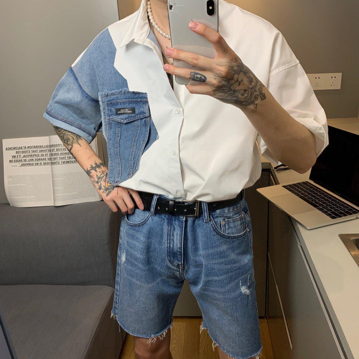 Oversized Patchwork Denim Shirt