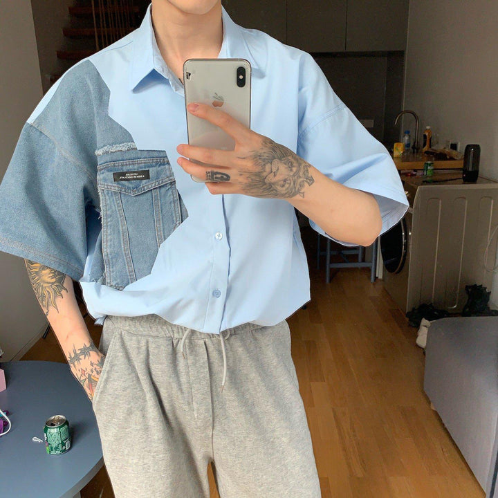 Oversized Patchwork Denim Shirt