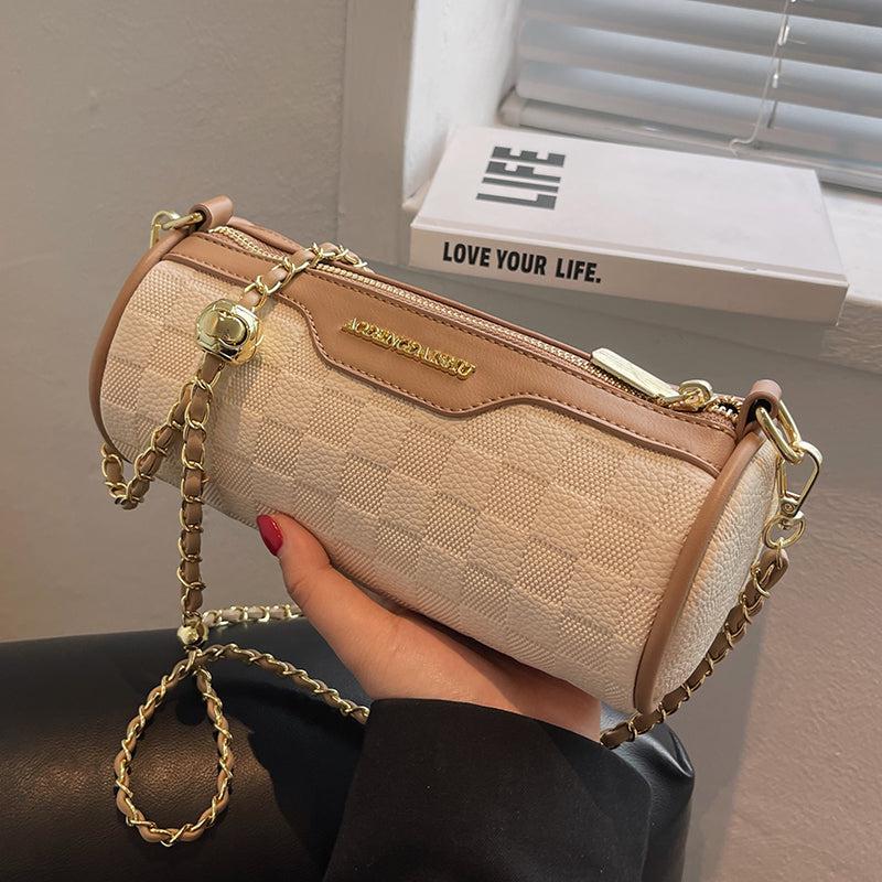 Plaid Crossbody Barrel Bag