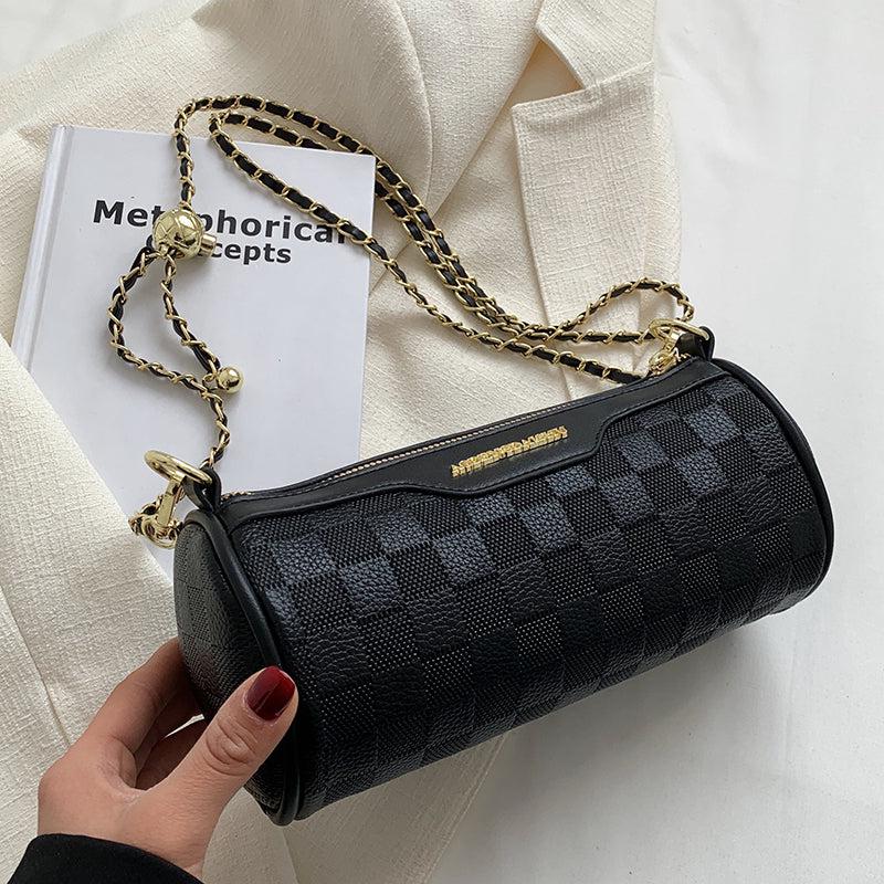 Plaid Crossbody Barrel Bag