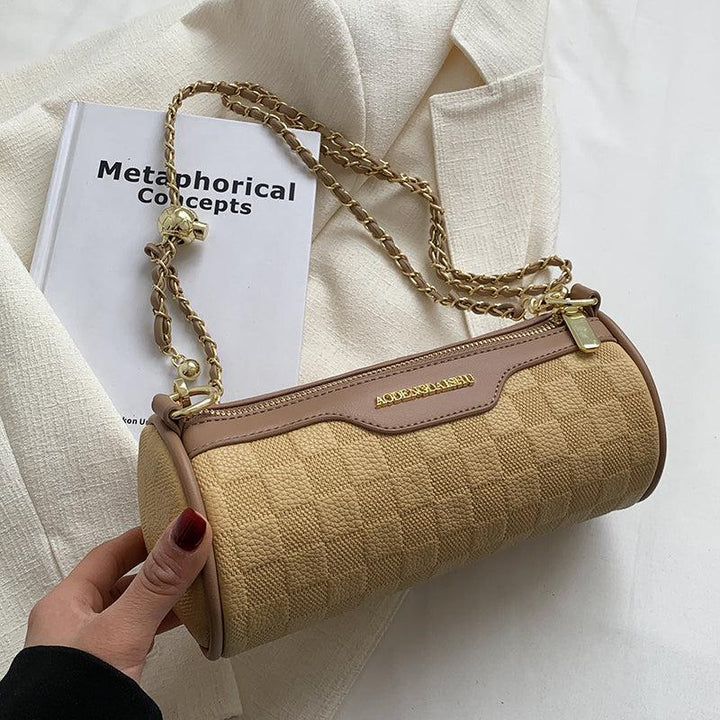 Plaid Crossbody Barrel Bag