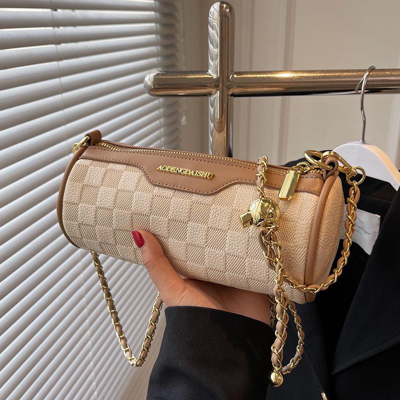 Plaid Crossbody Barrel Bag