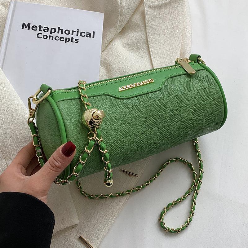 Plaid Crossbody Barrel Bag