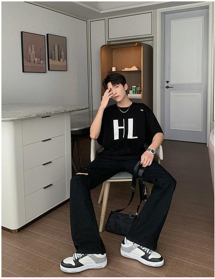 Ripped Denim Flared Pants