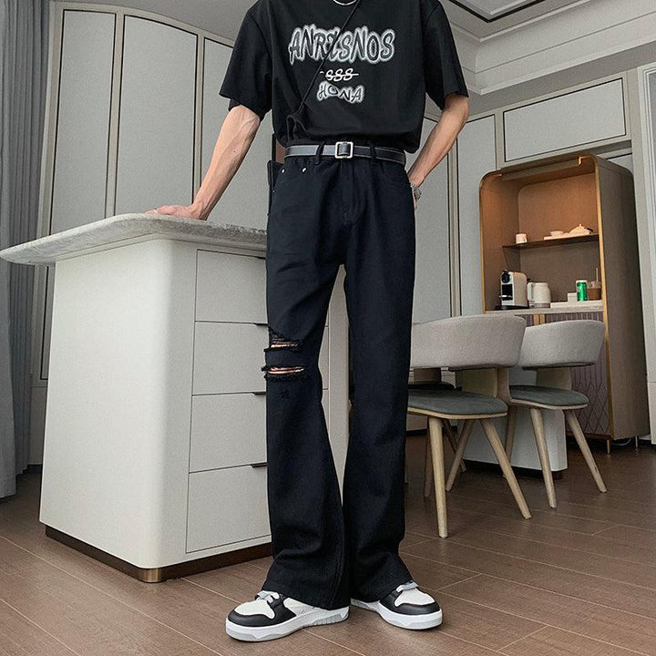 Ripped Denim Flared Pants