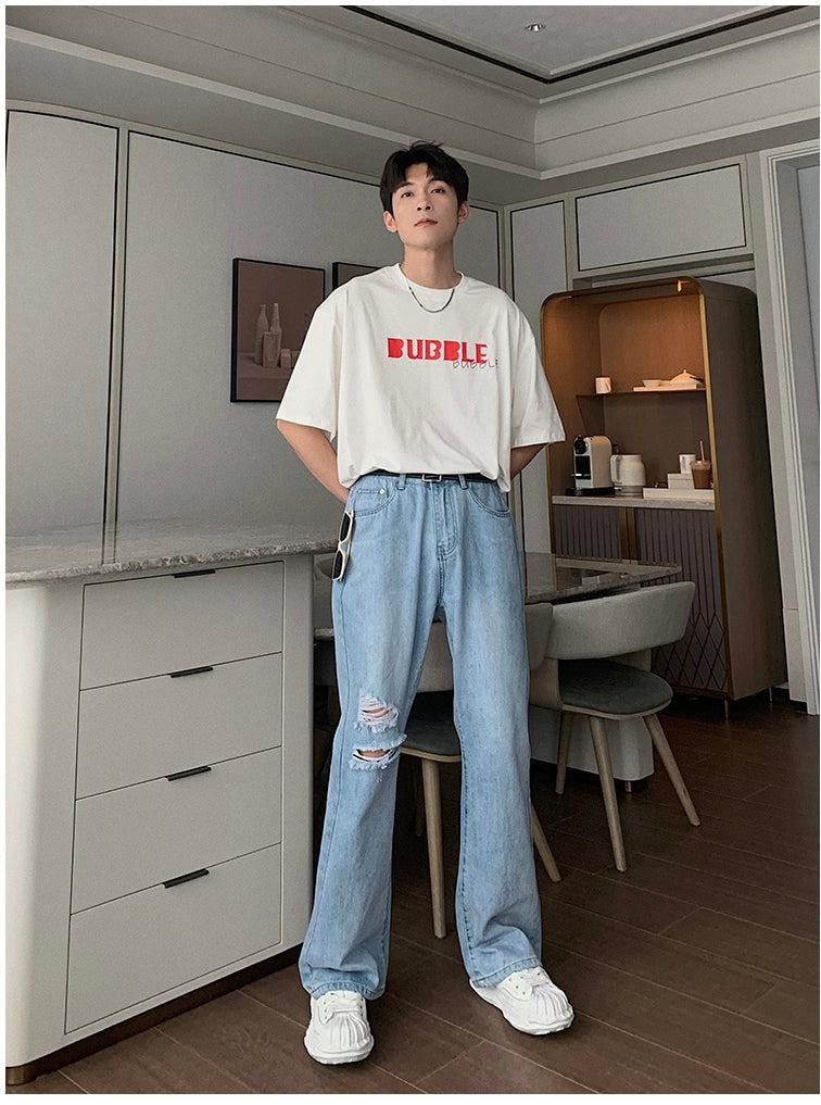 Ripped Denim Flared Pants