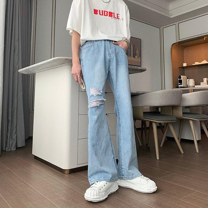 Ripped Denim Flared Pants