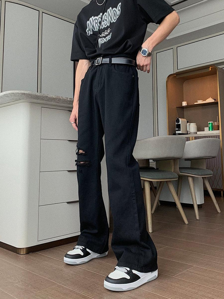 Ripped Denim Flared Pants