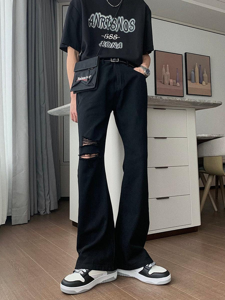 Ripped Denim Flared Pants