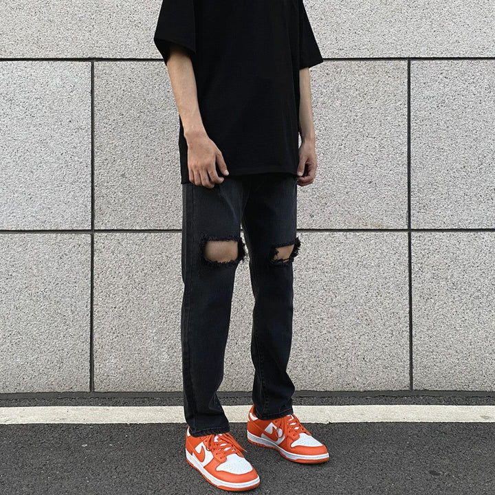 Straight Elastic Slim Ripped Jeans