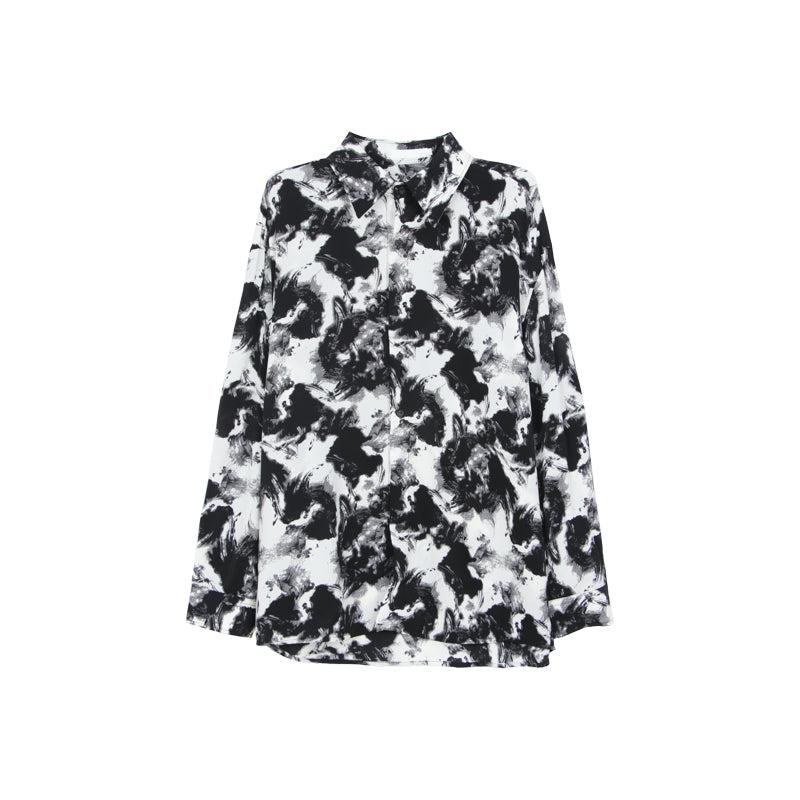 Tie-dye Contrast Color Lapel Shirt