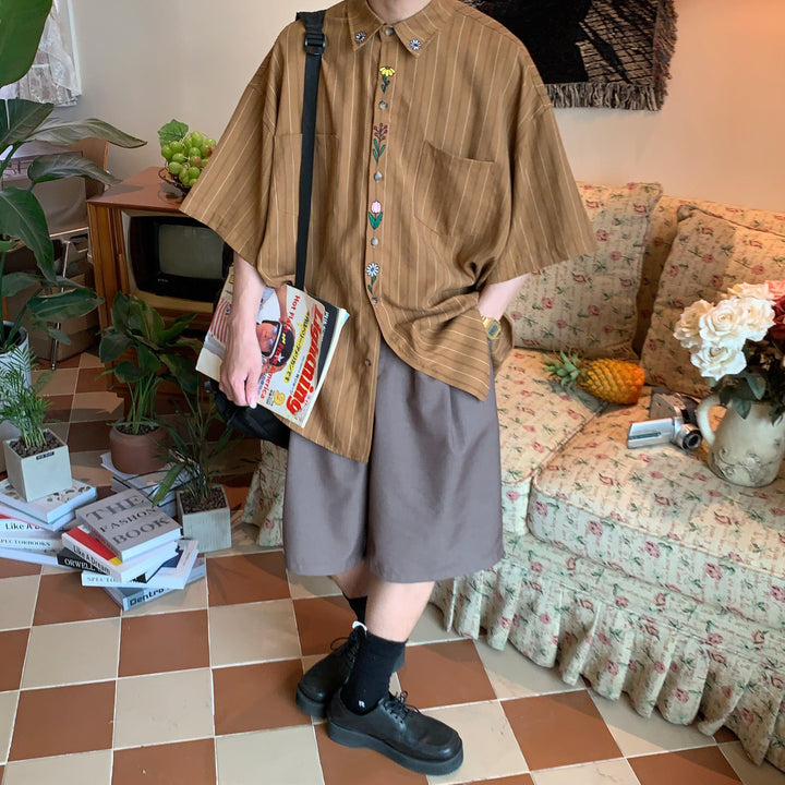 Vertical Stripe Shirt With Pockets