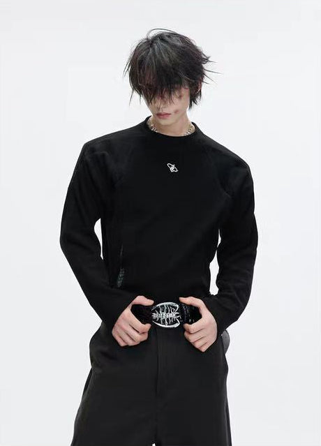 T-shirt de base à manches longues et col ras du cou côtelé 