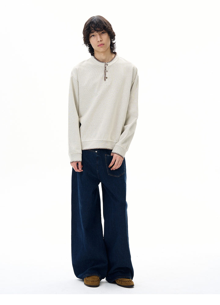Hand-Stitched Henry Collar Knitted Top