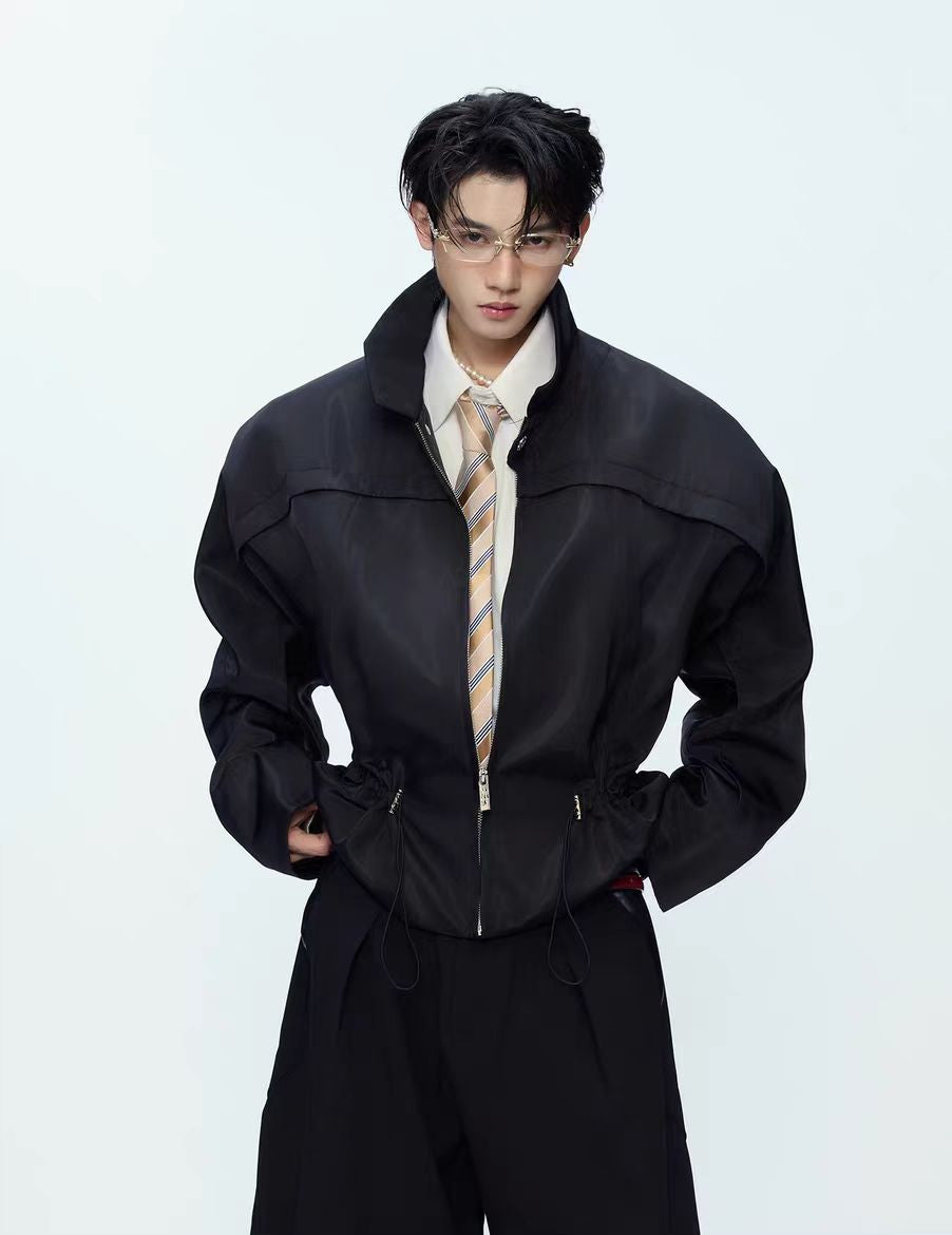 광택이 나는 스탠드 칼라 짧은 재킷 