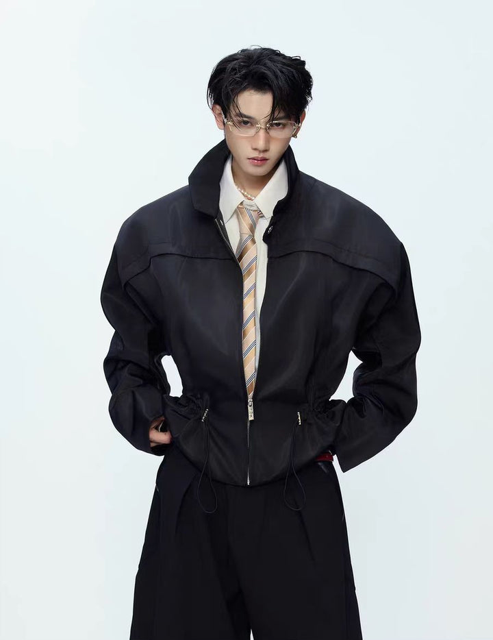 광택이 나는 스탠드 칼라 짧은 재킷 