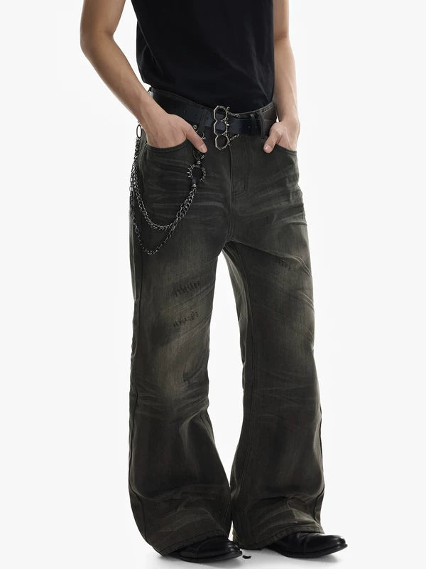 Distressed Wide Leg Washed Denim Pants 2