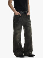 Distressed Wide Leg Washed Denim Pants 2