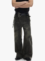 Distressed Wide Leg Washed Denim Pants 3
