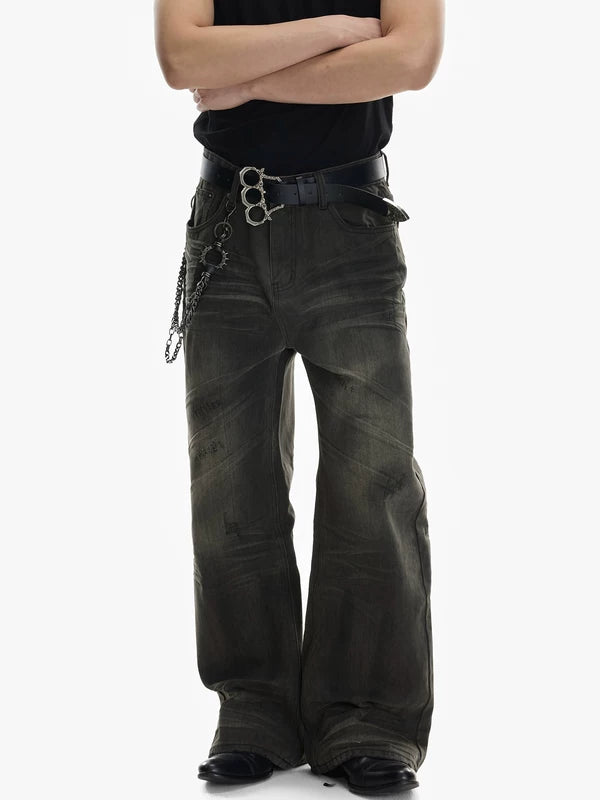 Distressed Wide Leg Washed Denim Pants 3