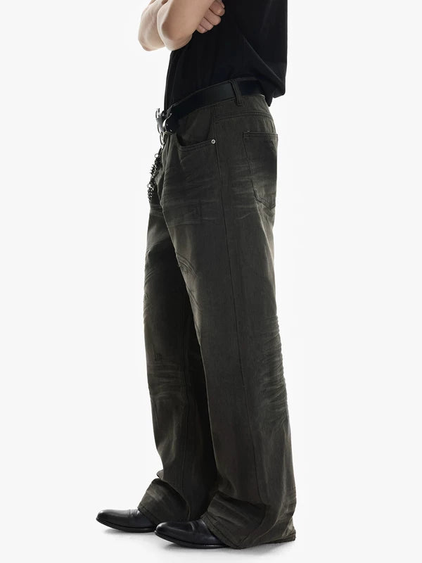 Distressed Wide Leg Washed Denim Pants 4