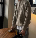 Henry Collar Twisted Knit Sweater