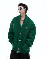 Pleated Knit V-Neck Cardigan