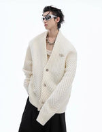 Pleated Knit V-Neck Cardigan