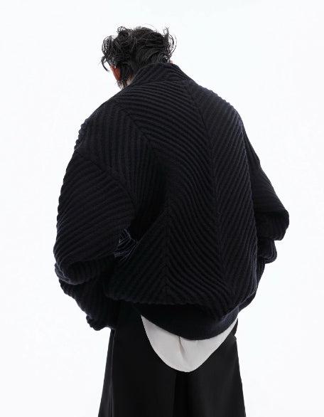 Pleated Knit V-Neck Cardigan