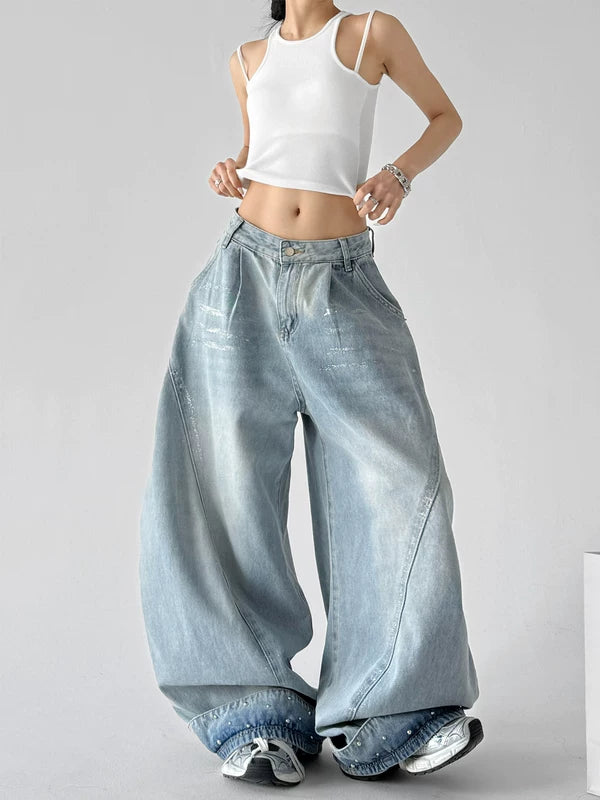 Loose Wide-Leg Floor-Length Jeans Pants 2
