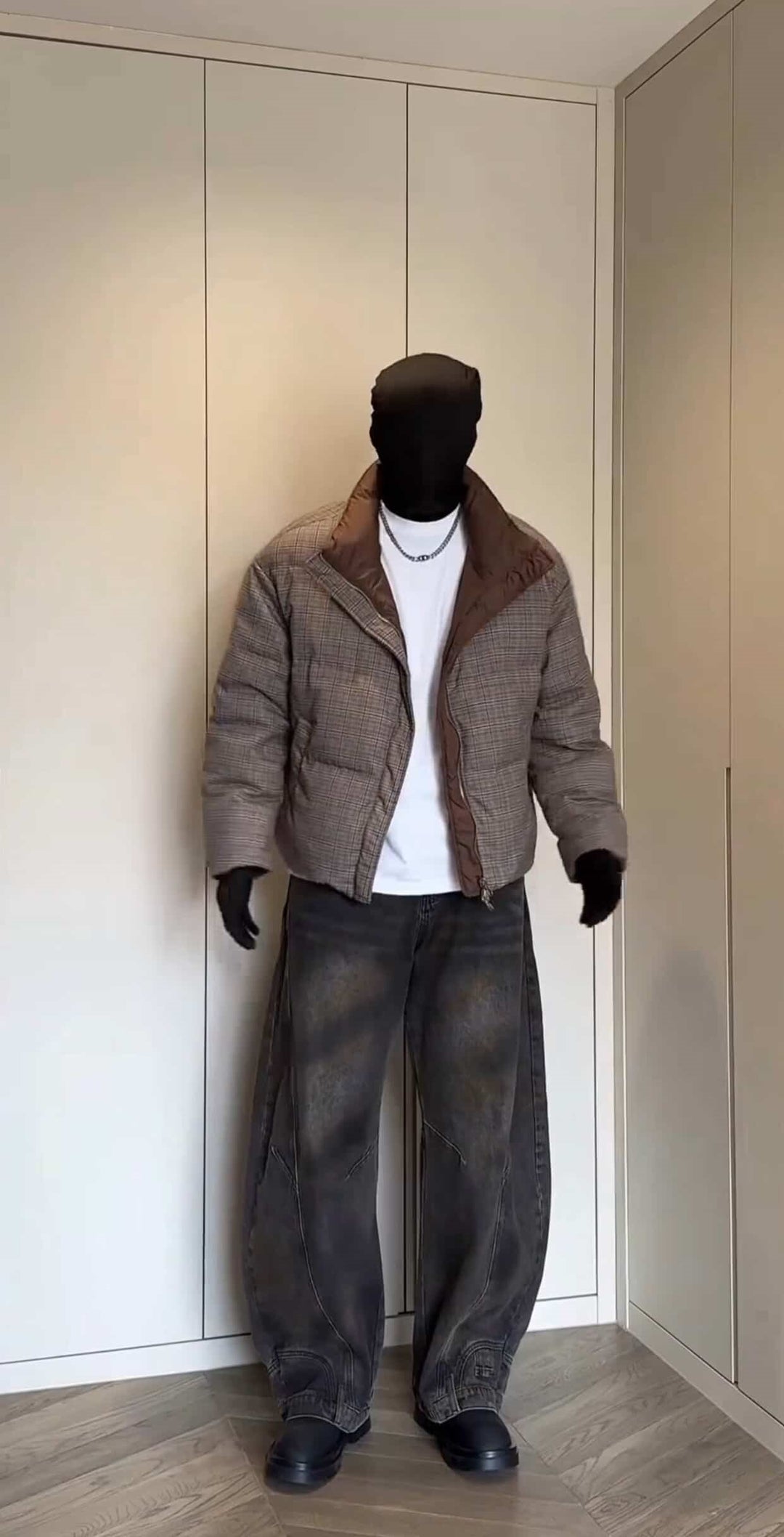 Plaid Reversible Stand Collar Down Jacket