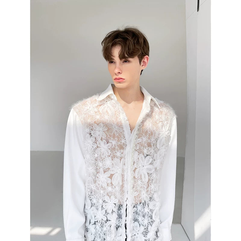 ,1627207:28320,5903008658727,1627207:28320,5903008658725,1627207:28320,5903008658726,5903008658727,5903008658725,5903008658726, 3D Floral Lace Hollow-Out Shirt