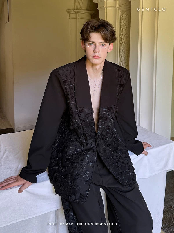 3D Rose Embroidered Casual Suit Jacket 2