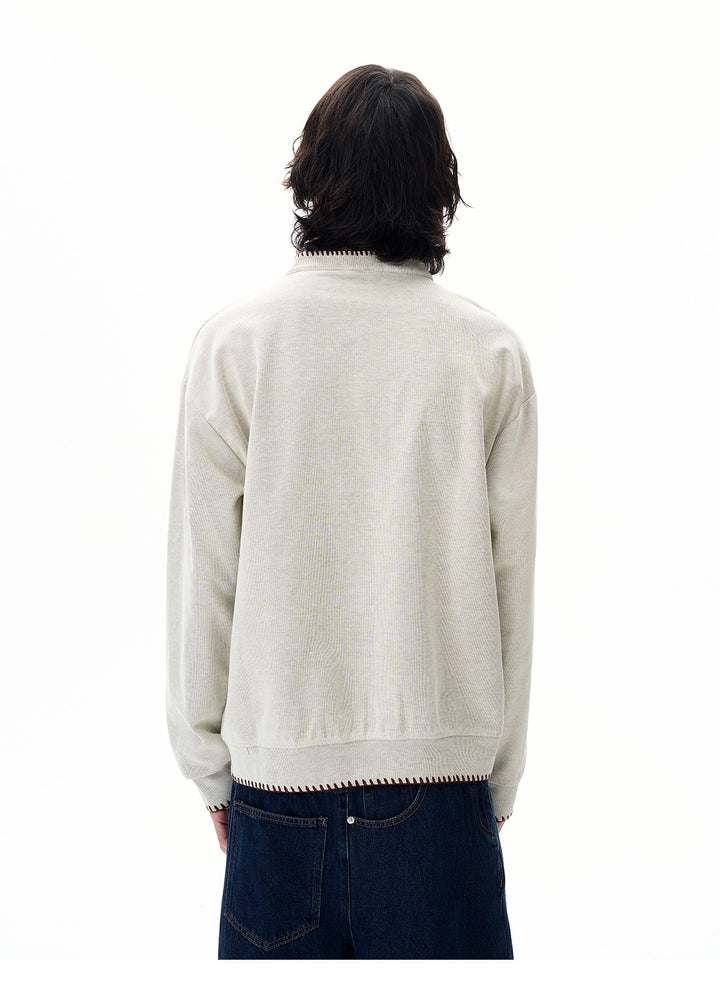 Hand-Stitched Henry Collar Knitted Top
