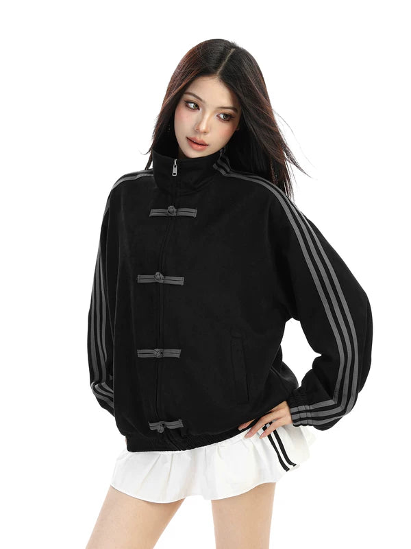 Chinese Style Three-Stripe Zip-Up Jacket 4