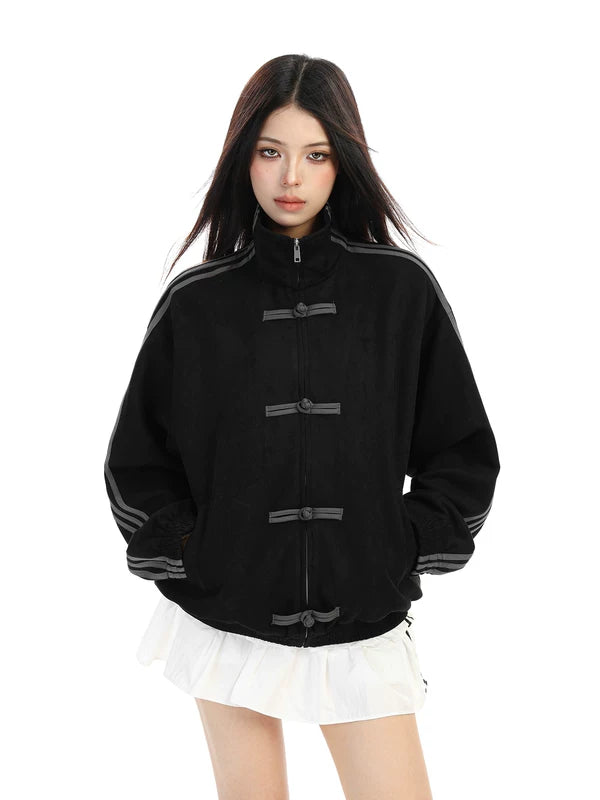 6028443281131,6028443281132,6028443281133,6028443281134, Chinese Style Three-Stripe Zip-Up Jacket